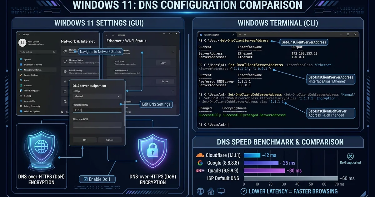 How to Change DNS Servers on Windows 11 (Cloudflare vs Google vs Quad9)