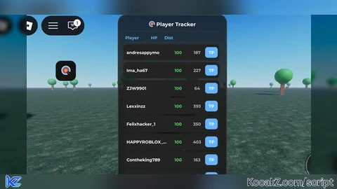 List of players with tp health and distance