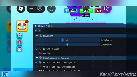 Obby or Die Script Auto Checkpoint and Movement features
